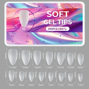 Guide des tailles de 15 capsules d'ongles en gel mat avec les mesures détaillées en mm