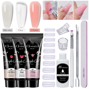 Nail Extension Kit With Polygel Acrylic Gel Slip Solution Dual Ended Brush Nail Tips And File Manicure DIY Tools