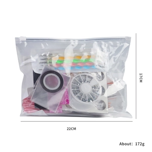 Complete nail art tool kit with 15 brushes, rhinestones, and tapes in a 22x17cm clear bag
