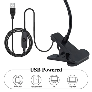 Black USB powered clip-on UV lamp with flexible metal tube and integrated inline switch