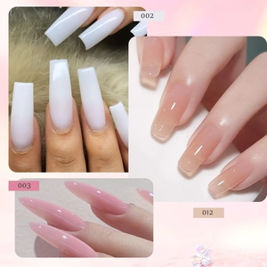 Detailed comparison of long square and oval jelly extension nail styles 002, 003, and 012