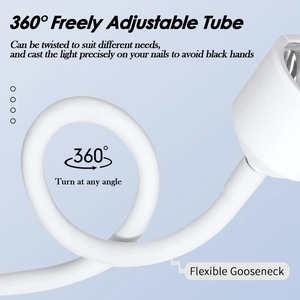 Detailed view of the 360 flexible white silicone gooseneck for precise nail lamp positioning