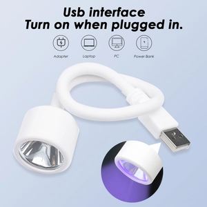 Mini USB nail lamp with flexible swan neck showing power compatibility and LED beads
