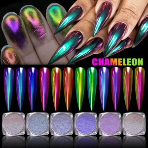 Détail du set de 6 poudres à ongles caméléon avec effet miroir métallique intense
