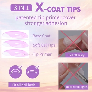 X-COAT TIPS 3-in-1 soft gel nail tips with base coat and primer in translucent lavender