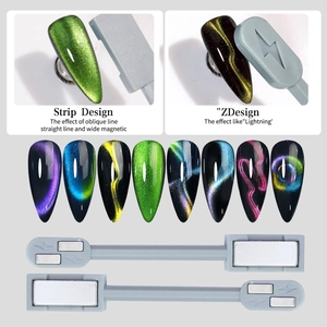 Dual-head nail art magnetic tool set for cat eye polish creating lightning and stripe effects
