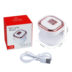Mini portable square UV LED nail lamp with USB cable and compact rose gold button design