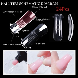 Detail of 24pcs nail extension tips with scale lines and a 3-step application guide