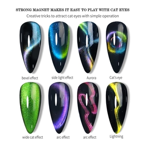Strong magnetic nail art tool set showing 8 different cat eye gel polish effects