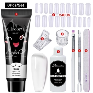 Comprehensive 8-piece nail extension kit with 15ml poly gel, brush, and accessories