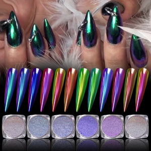 Coffret de 6 poudres chrome miroir pour ongles avec effets caméléon et aurore boréale