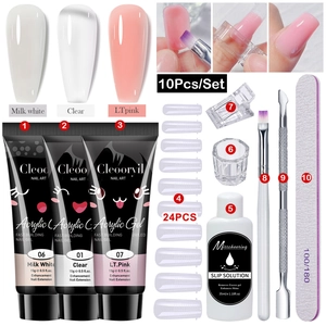 Detailed 10-piece poly nail extension gel kit with slip solution and manicure tools