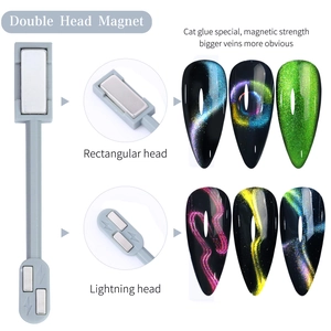 Strong dual-head cat eye nail magnet tool with rectangular and lightning round magnetic tips