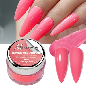 Polvere acrilica per unghie rosso arancio neon con finitura opaca e lucida