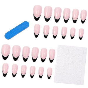 24er Set French Almond Kunstnägel mit Nagelfeile und Klebepads für Maniküre Set