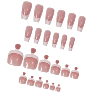 Kit de faux ongles French rose et blanc avec formes ballerine pour mains et carrées pour pieds