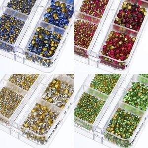 6-grid box set of colorful pointed back glass rhinestones for professional nail art DIY