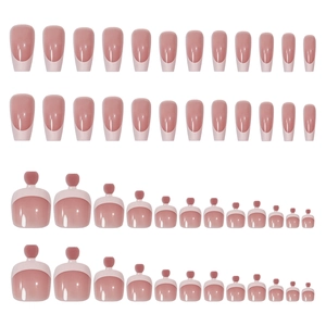 Kit de 48 faux ongles french manucure rose et blanc pour mains et pieds