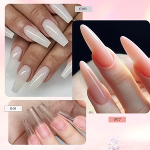 10pcs nail extension set featuring white coffin, pink almond, and clear resin nail tips