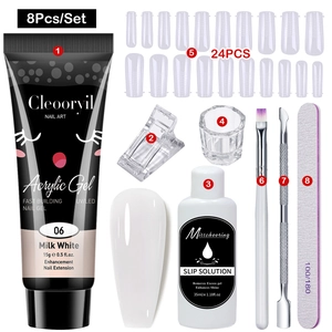8-piece poly nail gel kit with 15g milk white gel, slip solution and manicure tools