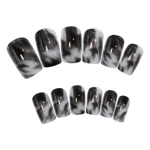Black and white marble ink smudge press-on nails in classic square round shape set