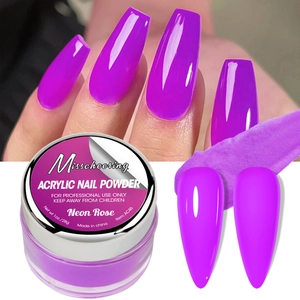 Polvere acrilica Neon Rose 28g con campione colore e risultati di applicazione professionale