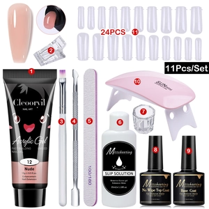 Detailed 11pcs nail extension gel kit with 15ml nude gel, mini UV lamp and tools