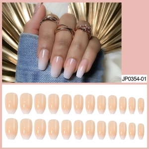 Press On Nails Glossy French Ombre Nude Pink White Coffin Shape Full Cover False Nails Detachable Manicure Accessories For Women