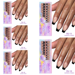 French press-on nails set in coffee black with 150 pieces and 15 sizes soft gel tips