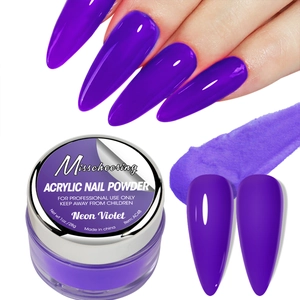 Dettaglio macro della polvere per unghie acrilica Neon Violet in barattolo da 28g pro