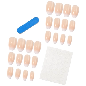 Pink and white ombre short square press-on nail kit with file and adhesive tabs