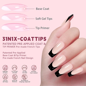French tip press-on nails in coffee black with 15 sizes and 28-day long-lasting wear