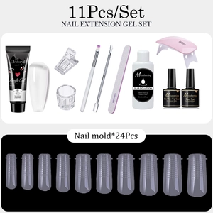 Professional 11-piece nail extension gel kit with UV lamp brush and tools