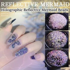 Reflektierende Meerjungfrauen Perlen Nagelkunst Dekorationen Holografisch Laser Bunt Glänzend Rund Mikropreien Für Maniküre DIY Designs