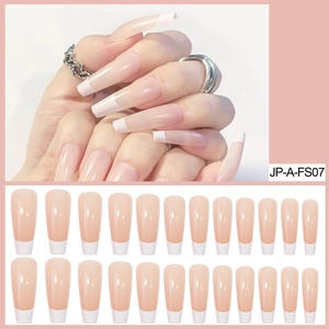 French Tip Press On Nails Long Coffin Ballerina False Nail Tips Glossy Nude Pink With Jelly Glue And Mini File For Women