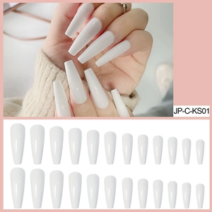 Extra Long Coffin Press On Nails Solid White Glossy ABS False Nail Tips For Women Ballerina Shape Wearable Manicure