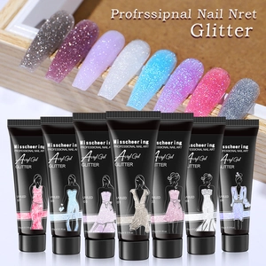 Gedetailleerd palet met 7 kleuren glitter poly nagelgel 15ml voor UV/LED uitharding