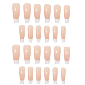 French tip 24pcs long coffin press on nails for girls with glossy pink and white design