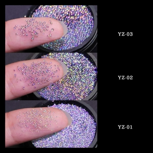 Detaillierter Vergleich von drei Größen holografischer Laser-Nagelperlen von YZ-01 bis YZ-03