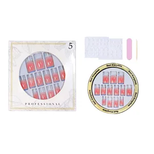Pink and blue gradient press-on nail kit with 24 soft pieces, glue tabs, and tools