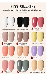 Matrix display of 12 gel nail polish colors in glossy and matte finishes