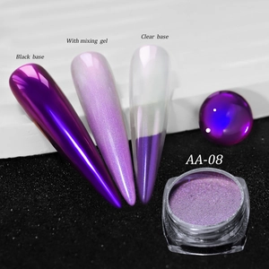 Poudre à ongles chrome caméléon AA-08 avec effet miroir violet et fini iridescent