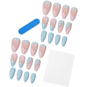Press-on nail set with 24 pieces of blue wave gradient design and application tools