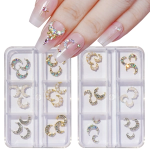 Charmes Nail Art Lune Alliage Zircon Strass Fausses Künstliche Perles Ornements Croissants Pour Manucure Décoration D'ongles