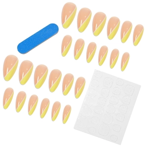 24pcs lemon yellow and pink gradient french press-on nail kit with adhesive and file