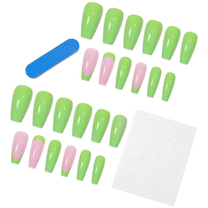 Summer matcha green press on nail set with French tips and manicure tool kit