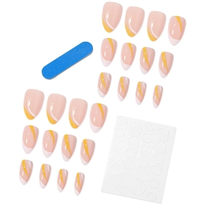 Faux ongles amande français blanc et orange avec kit d'application et colle à gelée