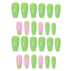 Summer matcha green and pink ballerina press on nails set with french tip designs
