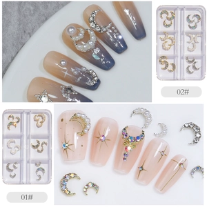Ensemble de charmes pour ongles en alliage argenté avec lune et perles