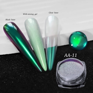 Vue macro du pigment Aurora AA-11 montrant l'effet miroir caméléon vert à violet